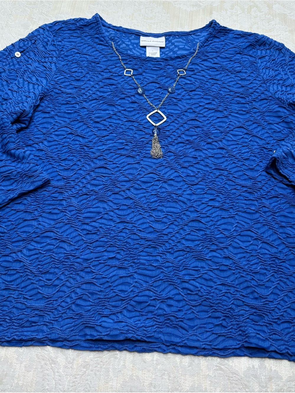 Alfred Dunner Cobalt Blue Textured Long Sleeve Tunic